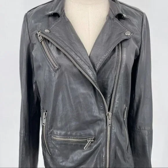 Topshop Boutique shrunken leather biker jacket size 2 BoxM